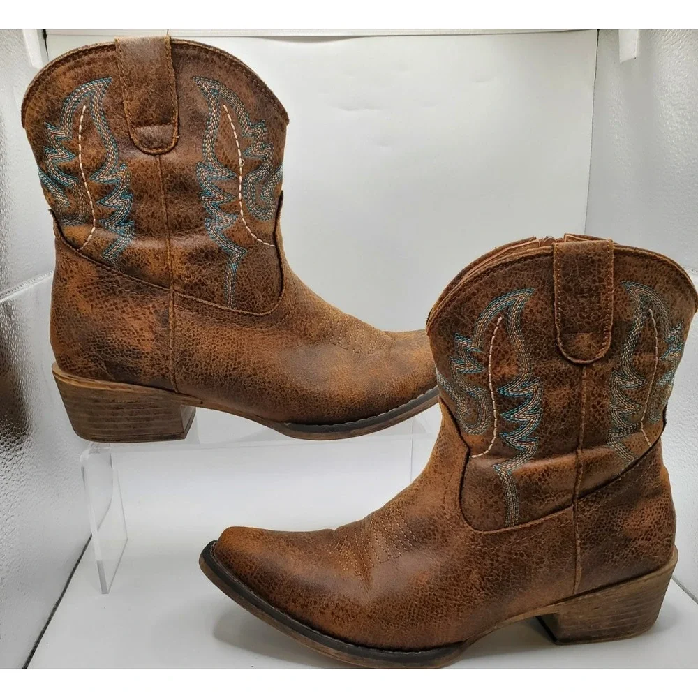 Roper Women's Vintage Western Booties Size 8.5 Snip Toe Side Zip